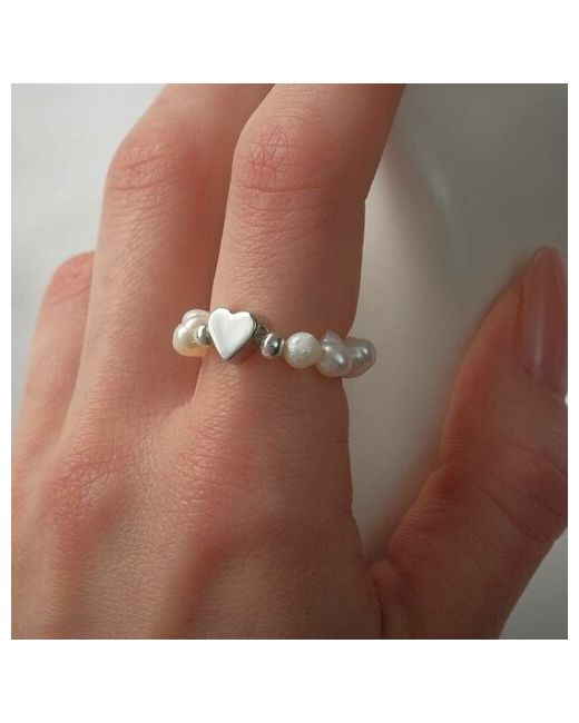 NewStore Кольцо сердечко микс камней жемчуг крупный гематит серебро 18 размер
