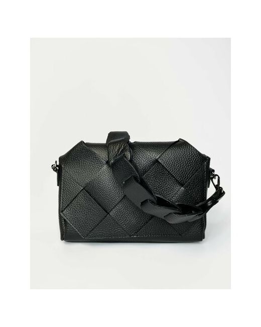 Vera Pelle Итальянская черная сумка с клапаном из переплетеной кожи и широким плетеным ремешком ручной работы