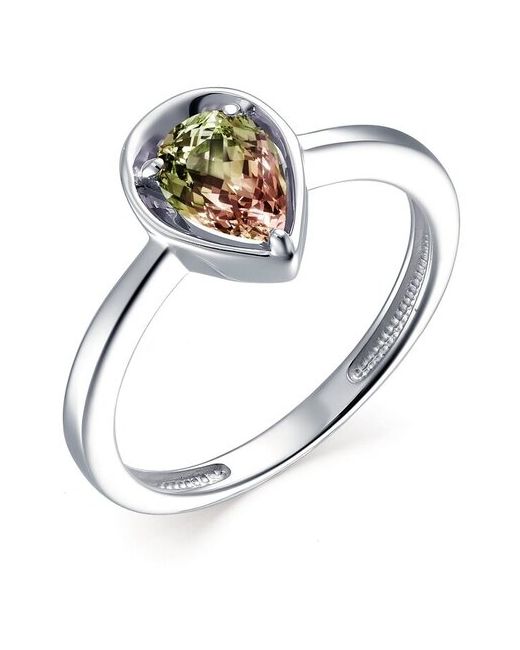 Алькор Ювелирное кольцо из родированного серебра c султанитом искусственным