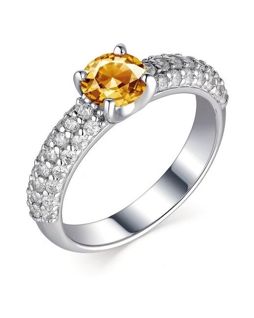 Алькор Ювелирное кольцо из родированного серебра c цитрином и кристаллами