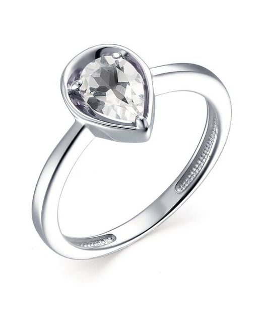 Алькор Ювелирное кольцо из родированного серебра c горным хрусталем