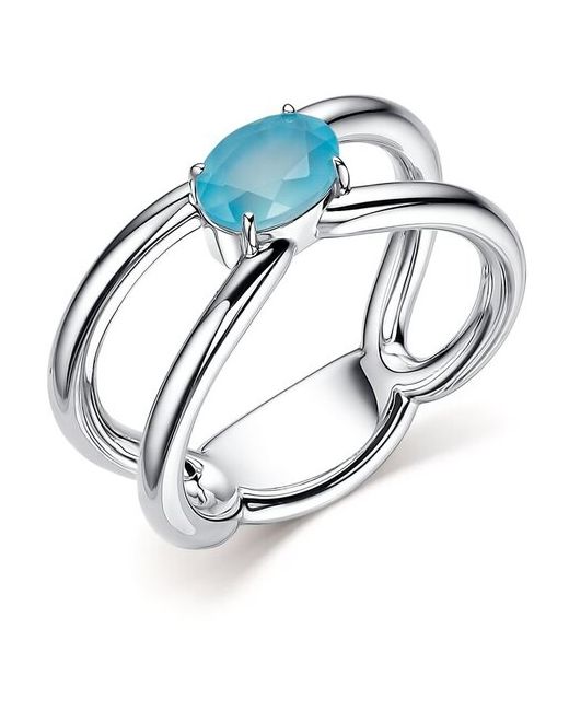 Алькор Ювелирное кольцо из родированного серебра c агатом голубым