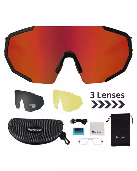 West Biking Поляризованные солнцезащитные спортивные очки с тремя сменными линзами UV400 для и черные красным