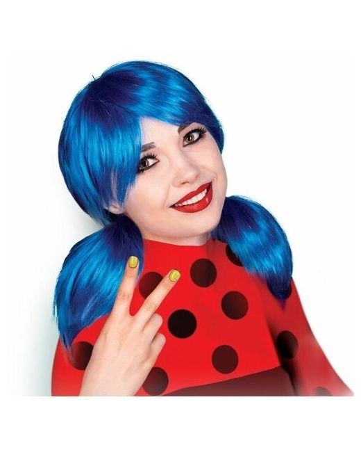 Веселуха Карнавальный парик женский из искусственного волоса Леди Баг и Супер-кот Хвостики темно-
