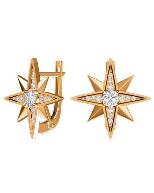 Pokrovsky Jewelry Золотые серьги Звёзды с бесцветными фианитами