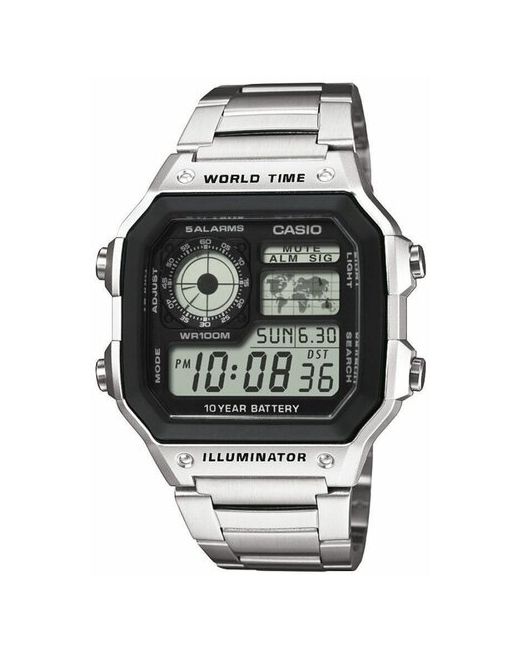 Casio Японские часы наручные электронные Collection AE-1200WHD-1A с браслетом из нержавеющей стали