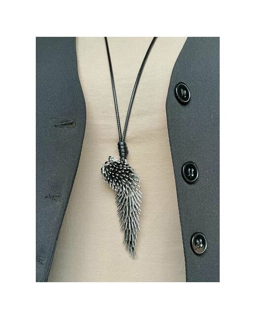 Fashion Jewelry Длинное колье Ехидна подвеска темно-серый металл 45х11 см на черном вощеном шнурке 80 8