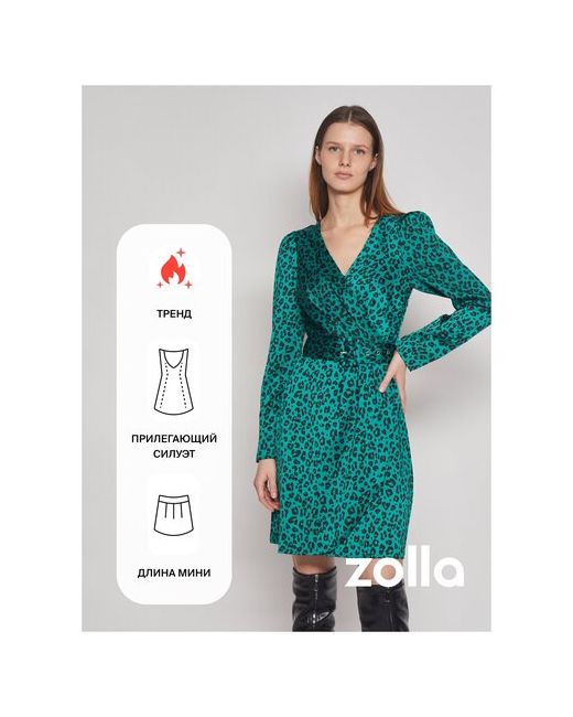 Zolla Леопардовое платье с запахом и драпировкой Темно-зеленый размер M