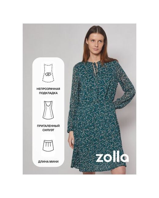 Zolla Шифоновое платье с юбкой-плиссе Темно-зеленый размер S