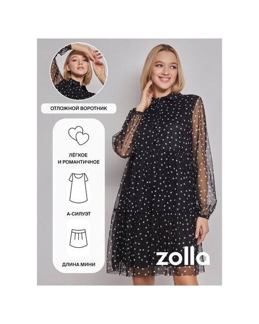Zolla Ярусное платье мини в горошек размер XL