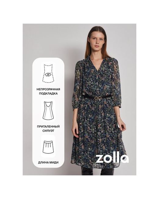 Zolla Платье из принтованного шифона с ремнём размер S