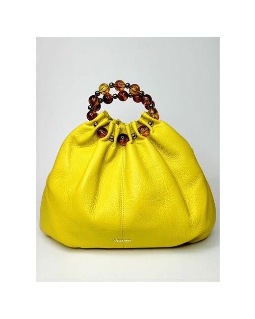 Richezza желтая эксклюзивная сумка из мягкой натуральной кожи с янтарными ручками бусами