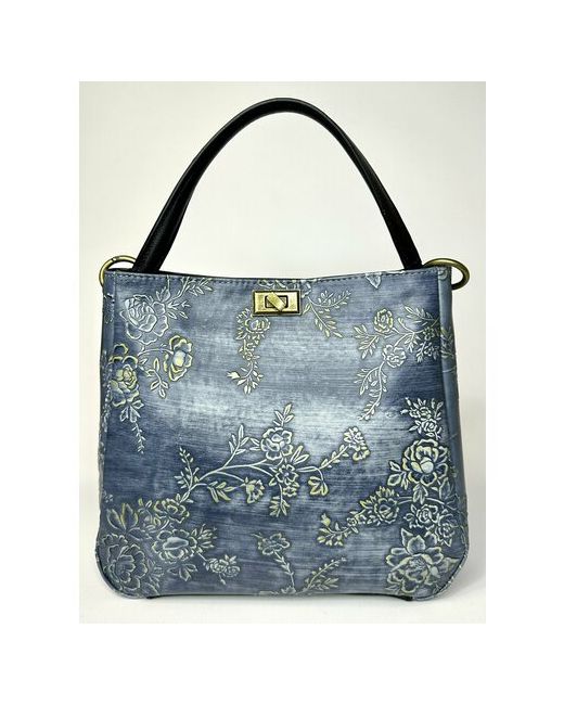 Vera Pelle сине-сиреневая авторская итальянская сумка через плечо ручного тиснения и росписи выполнена из натуральной кожи