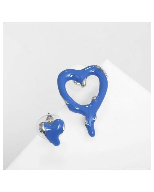 Queen Fair Серьги тающие сердечки синие эмалированные 2.6 см 1 пара
