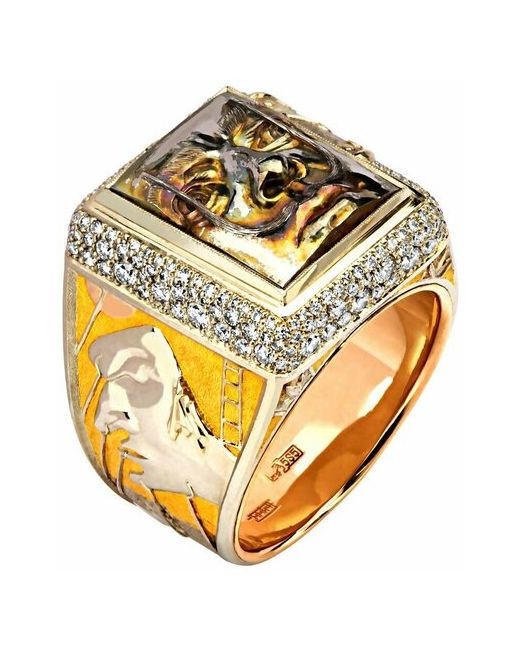 Эстет Широкое кольцо из комбинированного золота с бриллиантами изображением Сальвадора Дали