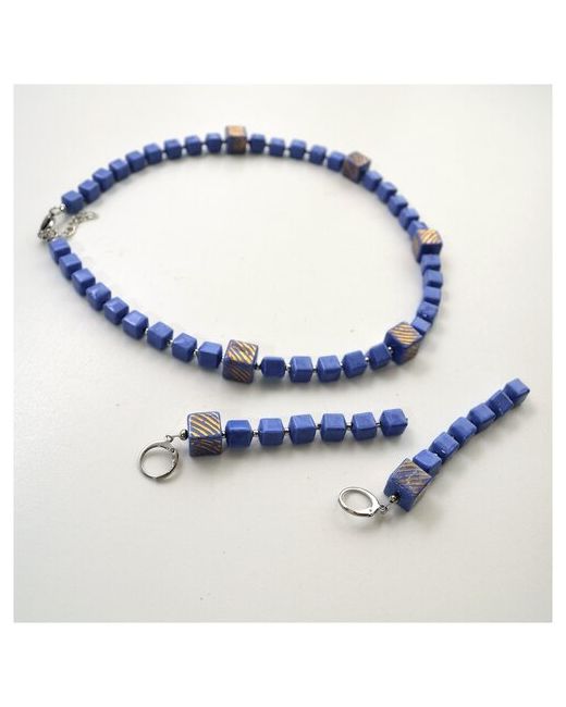 Tularmodel Комплект голубых украшений из квадратных бусин бусы и длинные серьги