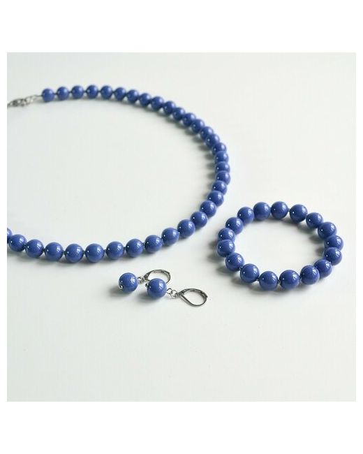 Tularmodel Комплект синих украшений из фарфоровых бусин 10 мм с браслетом 21 см