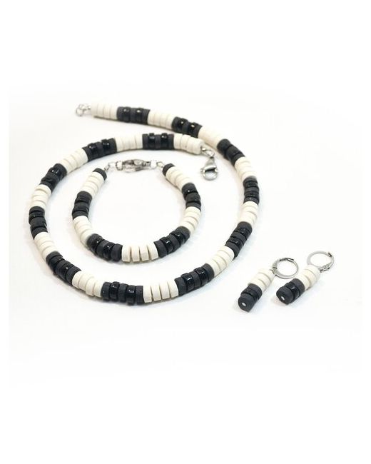 Tularmodel Комплект черно-белых матовых украшений из натурального фарфора с браслетом 16 см