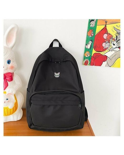 Alice Школьный однотонный рюкзак Сейлор Мун Артемис. Базовая сумка для колледжа Харадзюку черная с нашивкой Sailor Moon Artemis.
