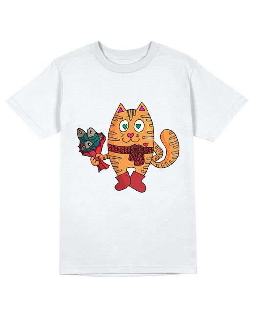 US Basic футболка Влюбленный рыжий кот с рыбным букетом M