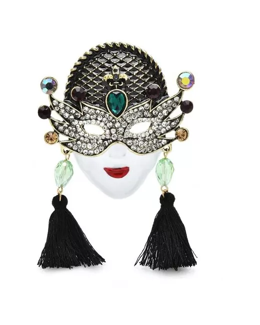 Wuli Брошь бижутерная Карнавальная маска 92х59см Венецианская Брошка