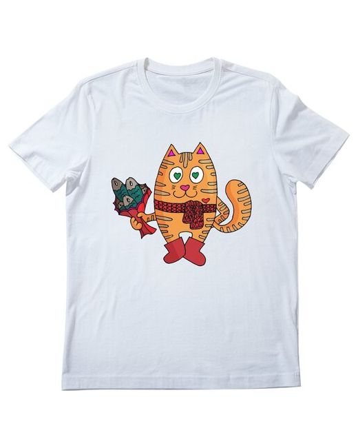 Roly футболка Влюбленный рыжий кот с рыбным букетом S
