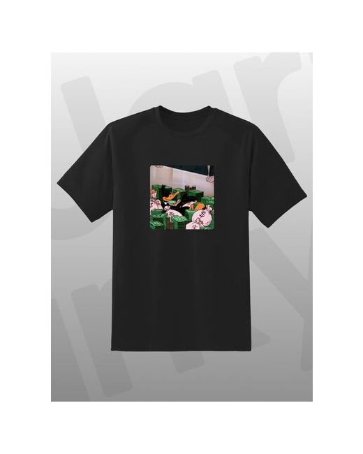 Jarky Модная черная футболка с принтом Даффи Дак в деньгах Базовые оверсайз размеры Стильная надпись со смыслом Хлопок