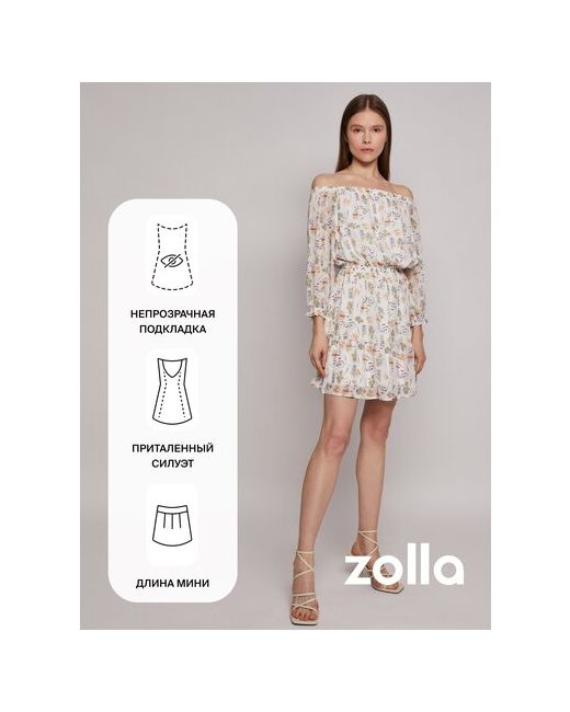 Zolla Шифоновое платье с открытыми плечами Молоко размер L