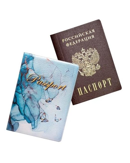 Keks Обложка чехол на паспорт Мрамор с бабочками