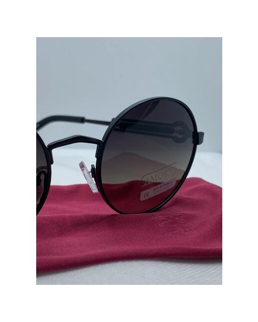 Amor Очки солнцезащитные с защитой от УФ лучей овальные черные очки необычными дужками и мешком в подарок