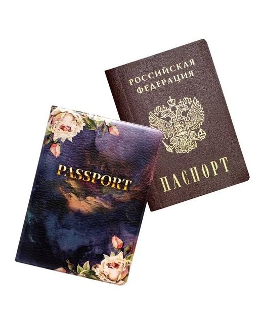 Keks Обложка чехол на паспорт Мрамор с розами и дымкой