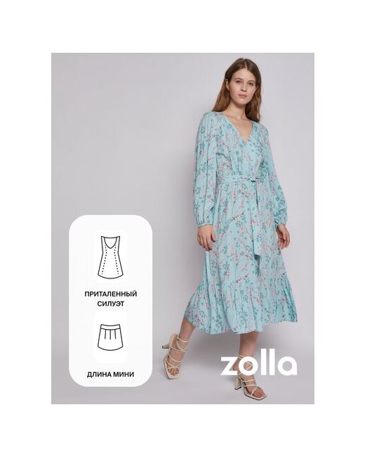 Zolla Ярусное платье длины миди с поясом Мятный размер M