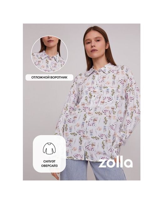 Zolla Принтованная рубашка оверсайз силуэта Молоко размер XS