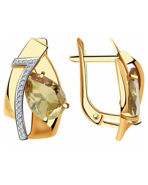 Diamant-Online Золотые серьги Александра с ситаллом цвета Marsala и фианитом кл3835а-86ск