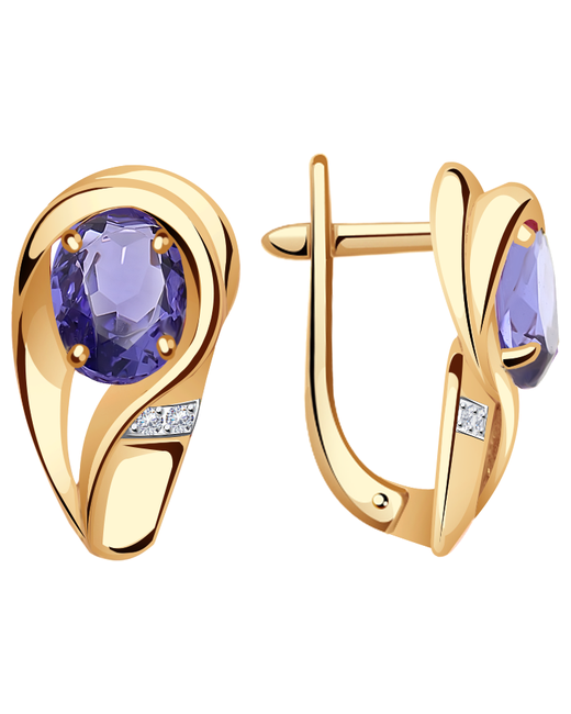 Diamant-Online Золотые серьги Александра с ситаллом цвета Танзанит и фианитом кл3090а-73ск