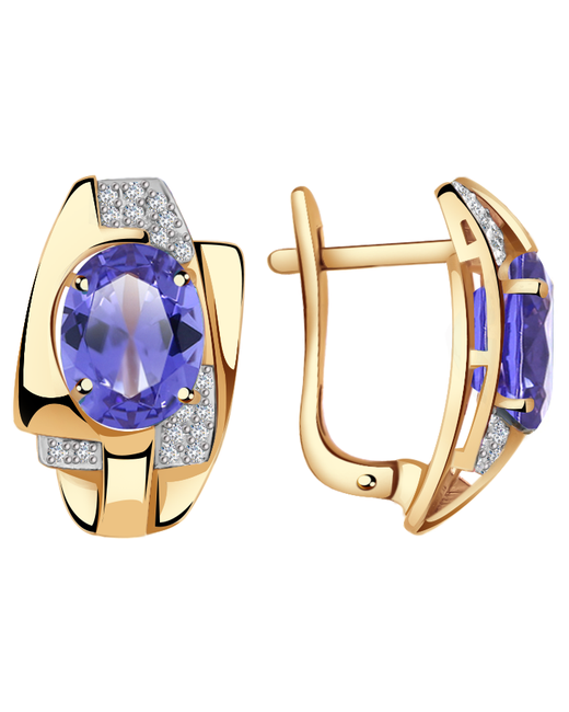 Diamant-Online Золотые серьги Александра с ситаллом цвета Танзанит и фианитом кл2568а-73ск