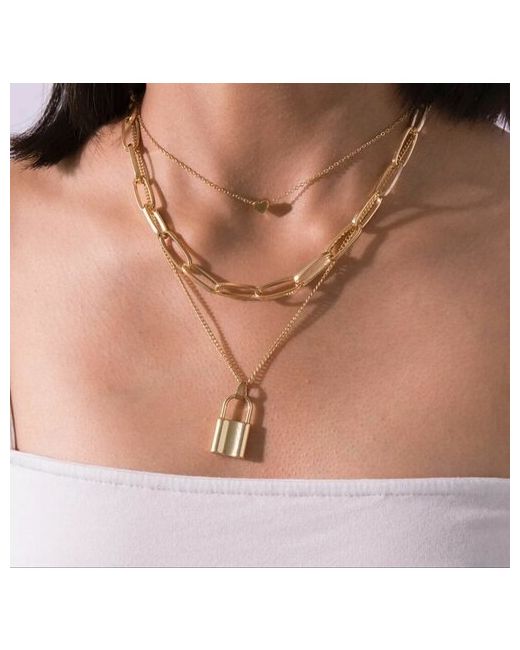 Filimati ожерелье-чокер их трех цепей с замком и сердцем
