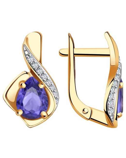 Diamant-Online Золотые серьги Александра с ситаллом цвета Танзанит и фианитом кл3729а-73ск