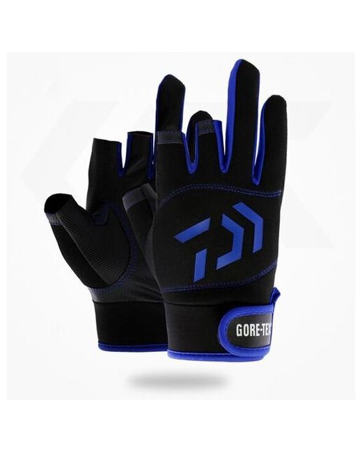 Daiwa Перчатки Черно-Синие с тремя открытыми пальцами