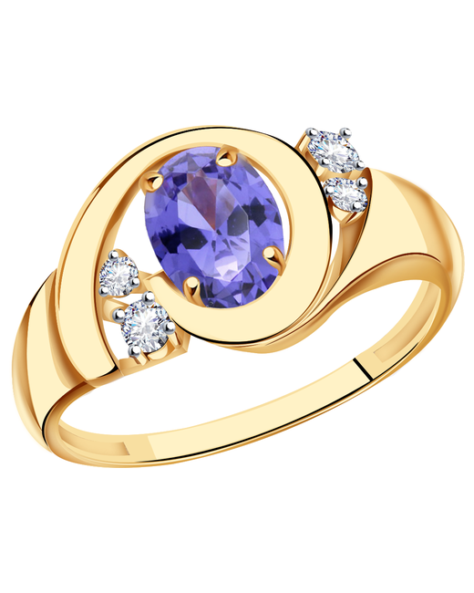 Diamant-Online Золотое кольцо Александра с ситаллом цвета Танзанит и фианитом кл2530-73ск