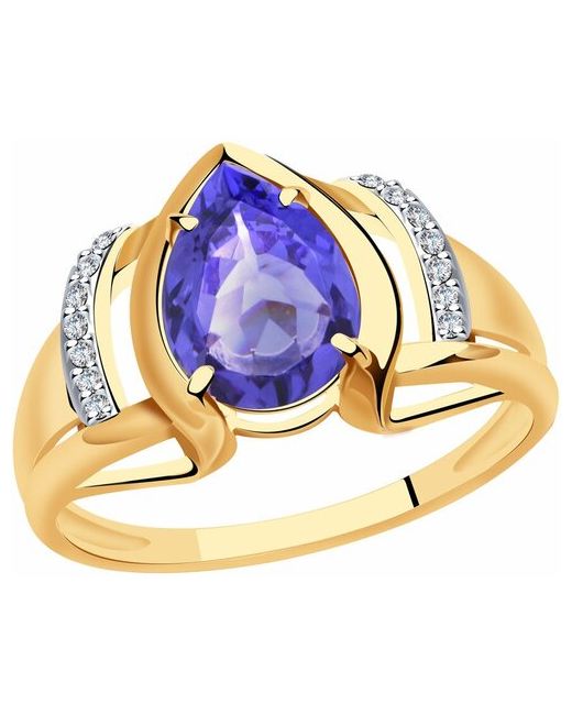 Diamant-Online Золотое кольцо Александра с ситаллом цвета Танзанит фианитом кл3930-73ск