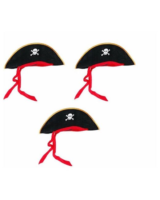 Happy Pirate Шляпа пирата Пиратская треуголка с красной лентой черепом Набор 3 шт.