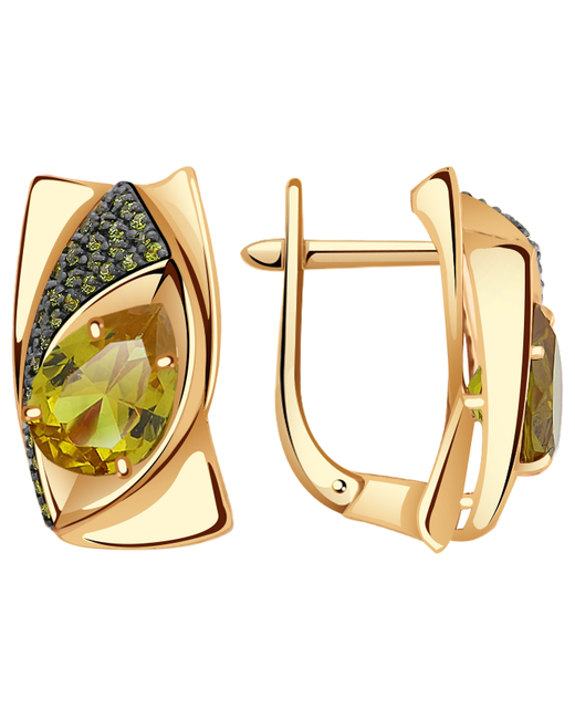 Diamant-Online Золотые серьги Александра с ситаллом цвета Султанит и фианитом кл2929а-48ск-са