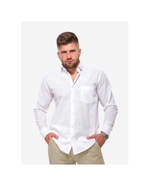 HappyFox Однотонная льняная рубашка с длинным рукавом летняя HFCL1006 размер 48 полынь