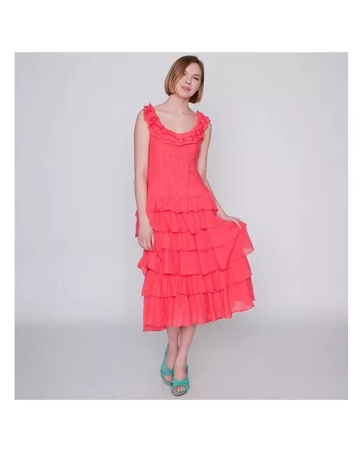 European Culture Платье летнее в стиле бохо шёлк сделано Италии ID 19B0 7541 M Коралл