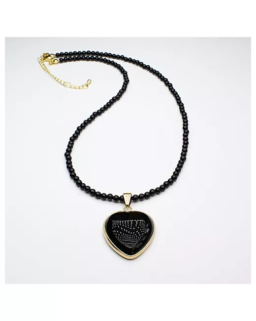Jewelry a vento Украшение на шею Черное Колье с подвеской сердце из Черного агата. Фурнитура покрытием под золото
