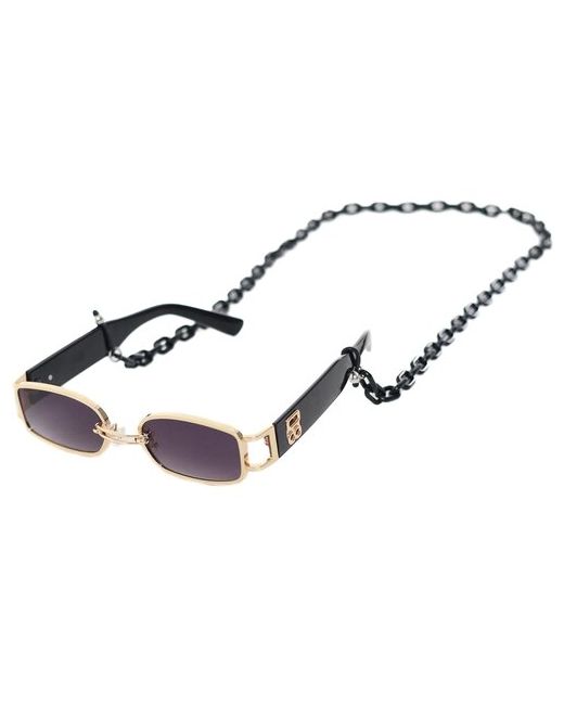 In Touch Солнцезащитные очки с цепочкой в комплекте Солнечные Защита UV400 Коллекция 2023 Прямоугольные брендовые черные позолота