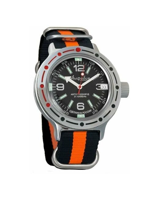 Восток наручные часы Амфибия 420640-black-orange нейлон черный