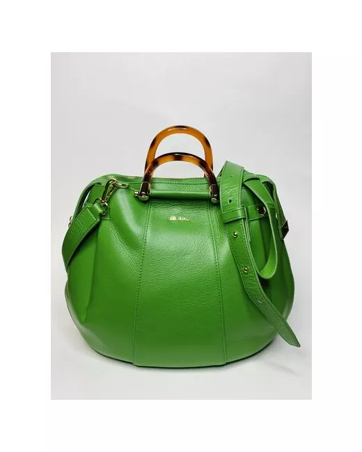 Richezza эксклюзивная зеленая сумка из мягкой натуральной кожи с янтарными ручками