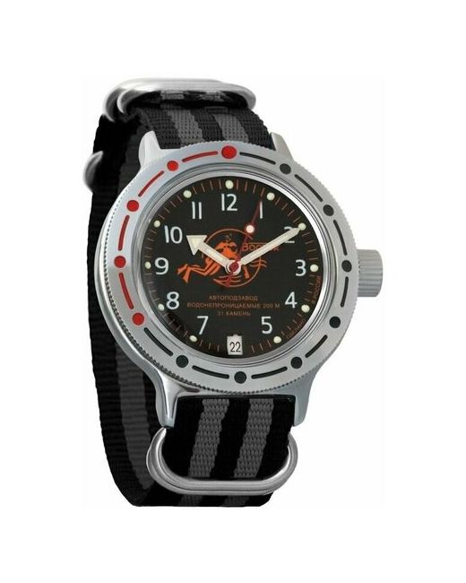 Восток наручные часы Амфибия 420380-black-grey нейлон черный